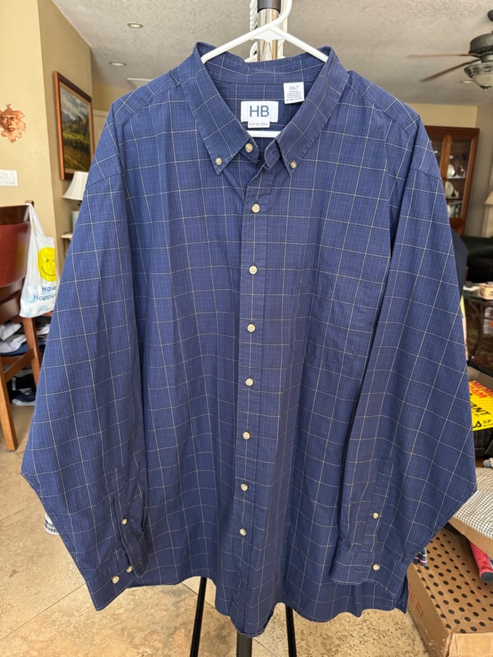 Men's Navy Plaid Button-Down Shirt